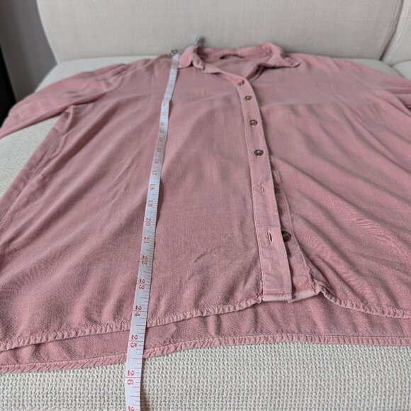 Stradivarius, Linen-like Blush Pink Roll-up Sleeve Blouse, Size L - Picture 9 of 14